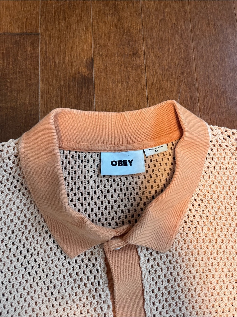 Obey Peach Short Sleeve Mesh Button-Up Polo - Picture 3 of 6